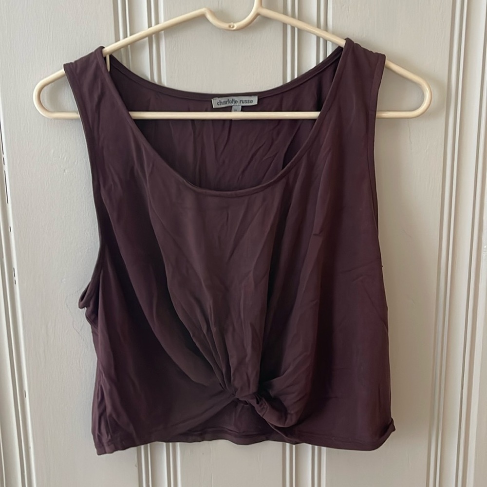 Deep Plum Front Knot Crop Tank